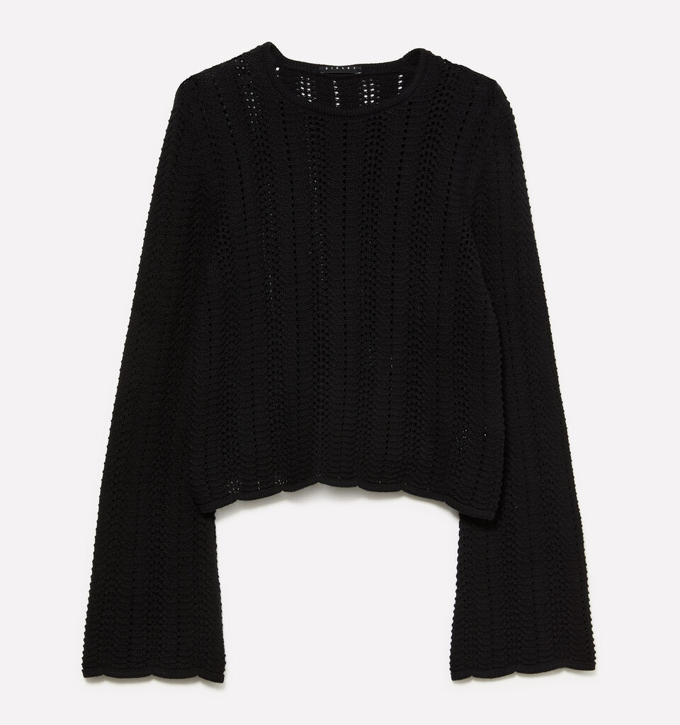 Black sweater with bell sleeves - women's crew neck sweaters - Black | Sisley image number 1
